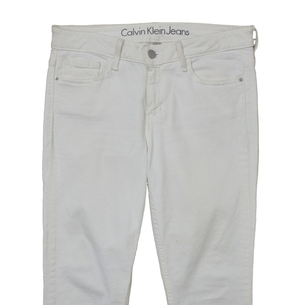 CALVIN KLEIN Size 10 White Capri Jeans Cropped Stretch 30 Waist 5 Pocket Basic - Picture 3 of 11